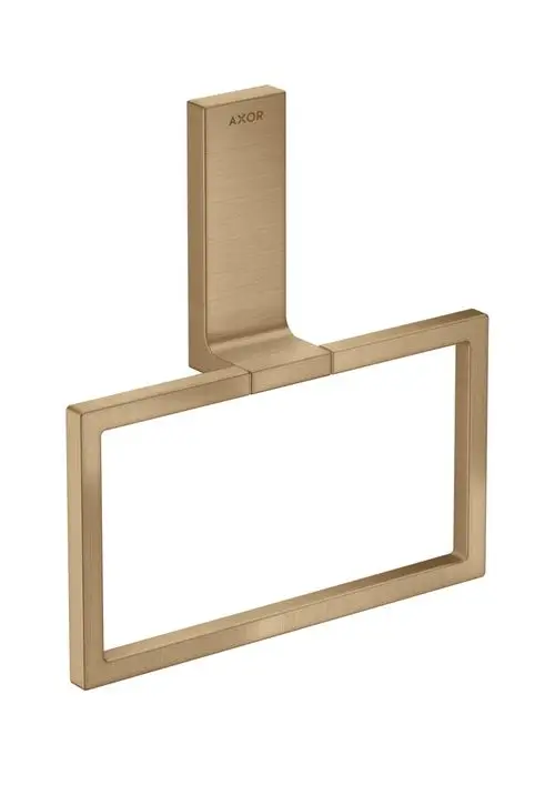 Handtuchring in rechteckiger Form von AXOR mit einer matten Bronze-Oberfläche, an der Wand montiert, minimalistische Designlinie.